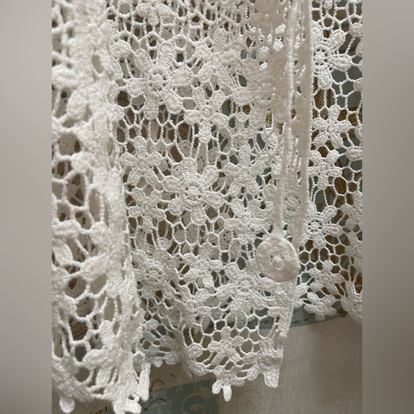 Alfani Womens Solid White Open Large Knit Crochet Lace Pattern Cardigan Coat EUC - Picture 6 of 14